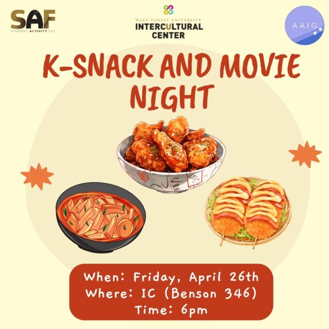 Join AAIG this Friday in the IC for a Korean snack and movie night!! As we watch Train to Busan, there will be Korean fried chicken, K-style corn dogs, and Tteokbokki 😋😋